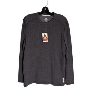 Roots 73 Mens Riverrock Henley Top Dark Charcoal Long Sleeve Large